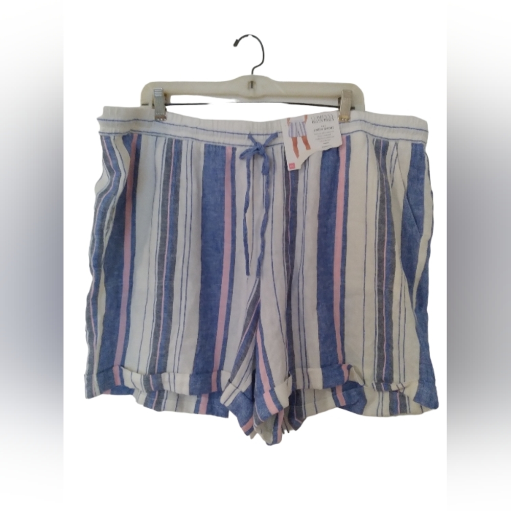 Ellen Tracy The Linen Short Size XXL‎ Blue/Pink/White Stripe Pattern Stretchy